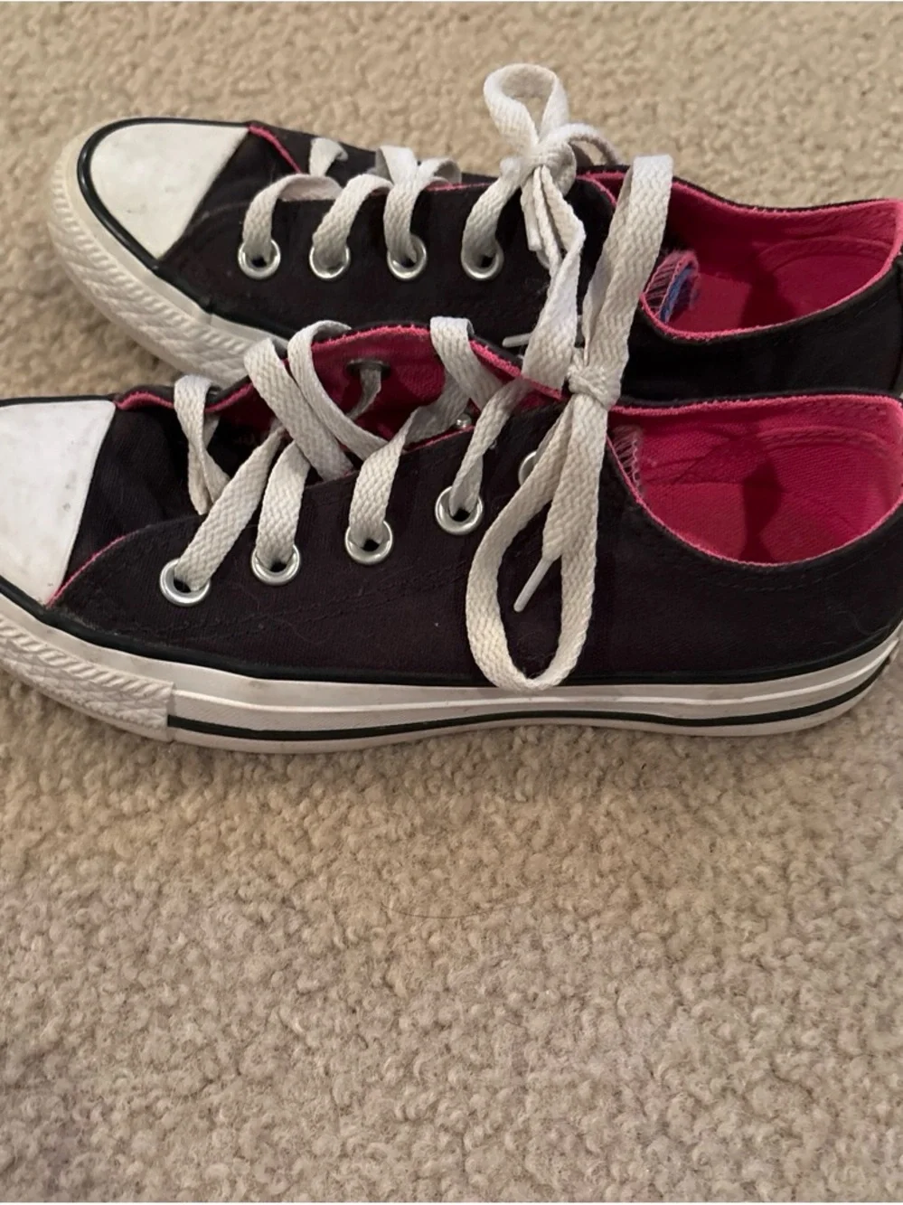 Converse Black Canvas Kids Sneakers with Pink Lining